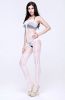 Blancho SE-168-WHITE Sexy Lady Stripe Open Crotch Body Stocking - White - Medium