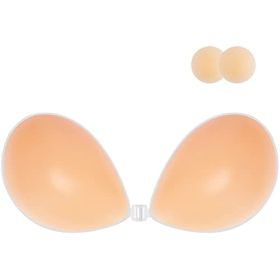 Adhesive Bra Strapless Sticky Invisible Push up Silicone Bra for Backless Dress with Nipple Covers (Color: Lycra Nude)