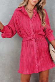 Rose 3/4 Sleeves Pleated Shirt and High Waist Shorts Lounge Set (Color: Rose1)