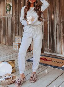 Spinach Green Long Sleeve Pullover & Jogger Pants Lounge Set (Color: Gray)