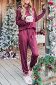 Spinach Green Long Sleeve Pullover & Jogger Pants Lounge Set (Color: Red)