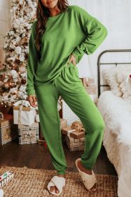 Spinach Green Long Sleeve Pullover & Jogger Pants Lounge Set (Color: Spinach Green)
