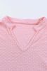 Pink Swiss Dot Split Neck Long Sleeve Top and Shorts Lounge Set